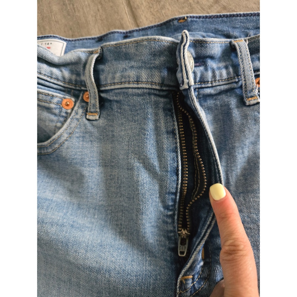 GAP 70s Flare High Rise Patched Two Tone Jeans Light Wash Raw Hem 32 14R Womens - Picture 8 of 11